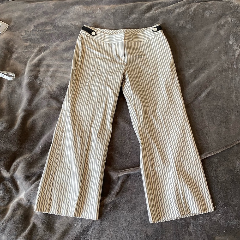 NWT White House Black Market size 6 cream/black striped trousers short wide leg.